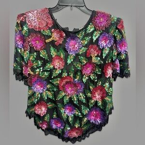 Vintage laurence kazar floral sequin blouse. New with tags. Size XL.